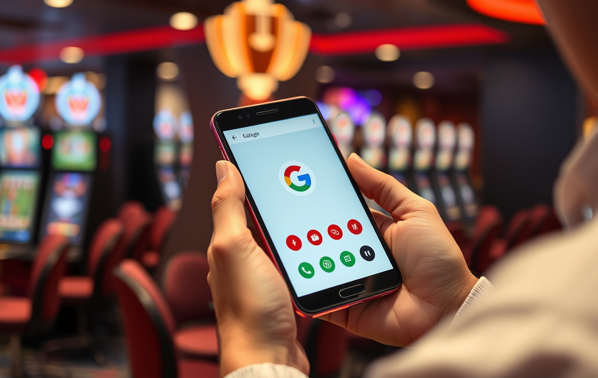 Person som bruker Google Pay på Android-telefon for casinoinnskudd