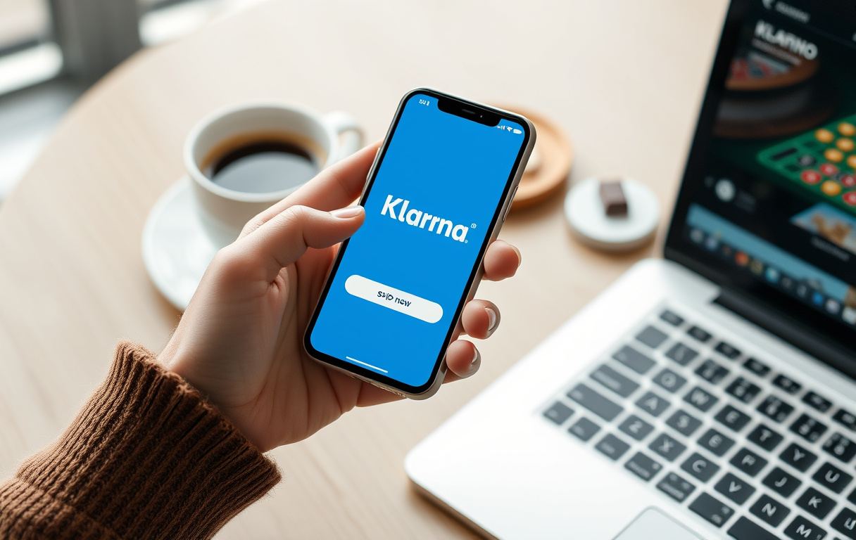 Person som bruker Klarna på mobil for å sette inn penger på et nettcasino