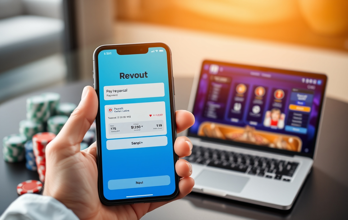 Person bruker Revolut-appen for å sette inn penger på et nettcasino.