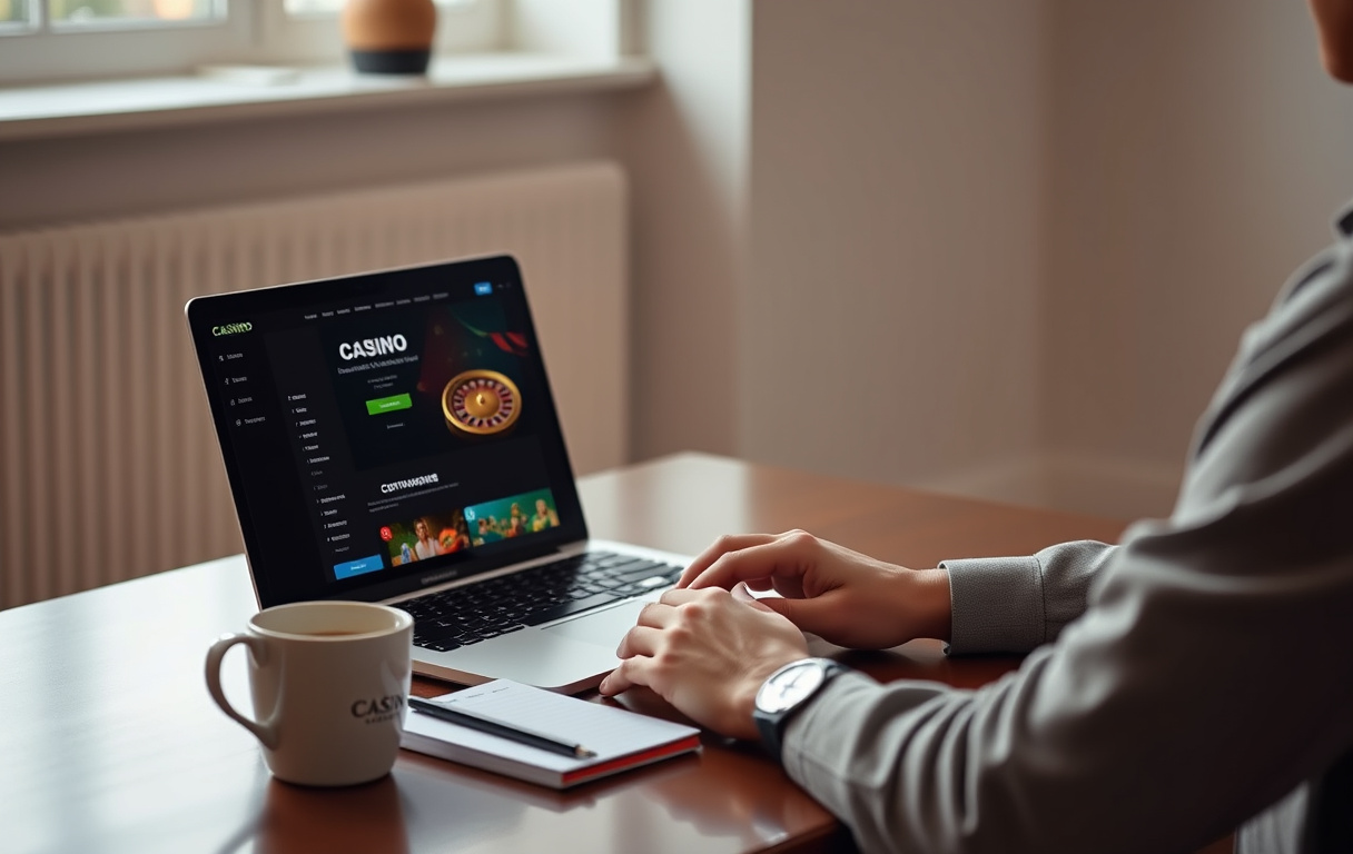 Person som sammenligner casinoer på laptop