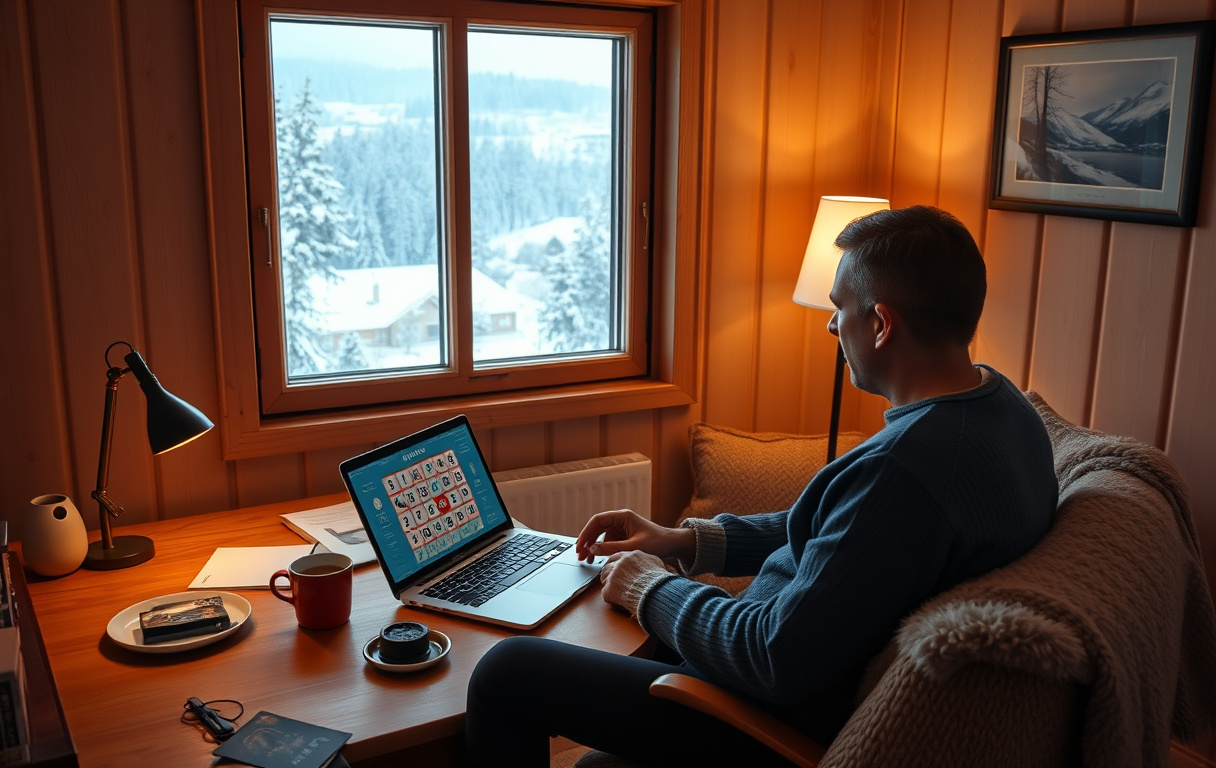 Person som spiller bingo på nett hjemme i Norge, med digital bingobrett på skjermen