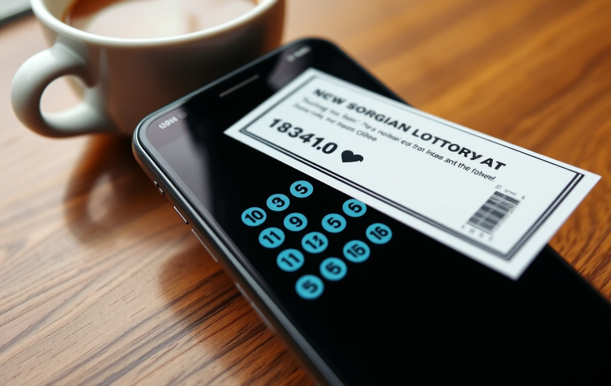 Mobiltelefon med lotto-app og tallrekker